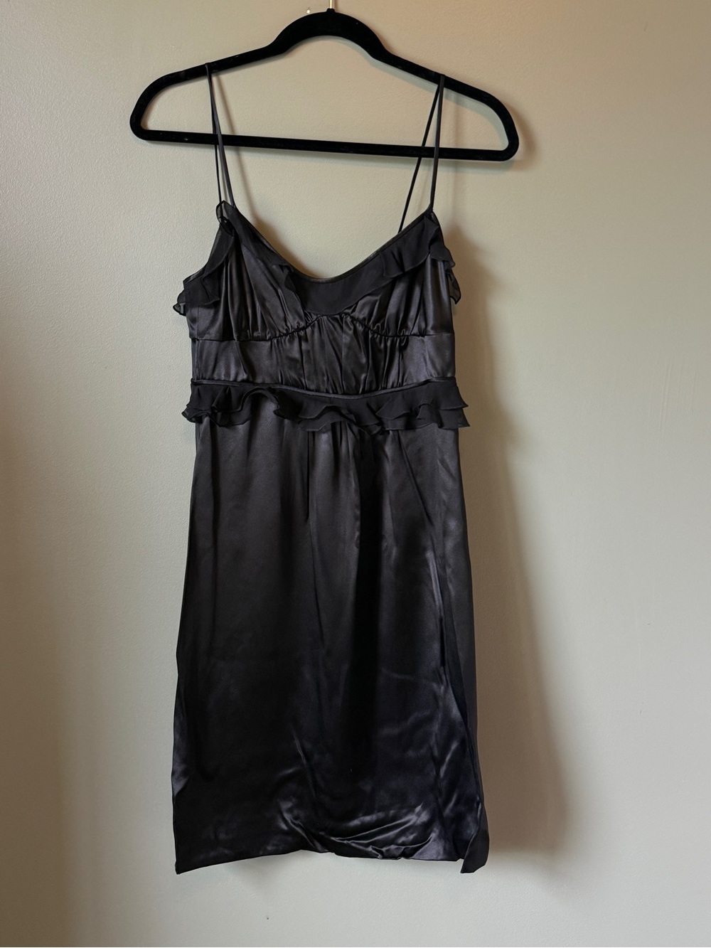 Susana Monaco - Black 100% Silk Ruffle Slip Dress - Size 4